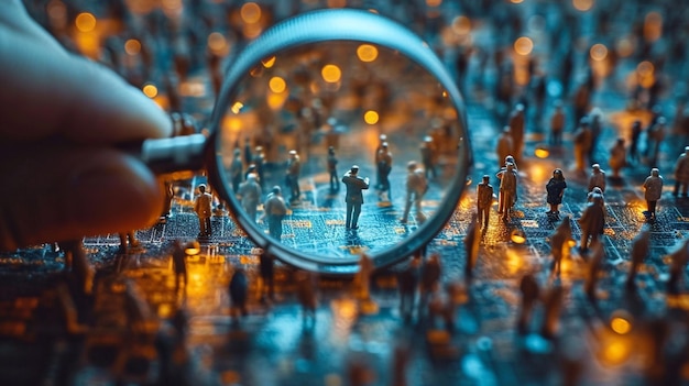 Foto magnifying glass and small people