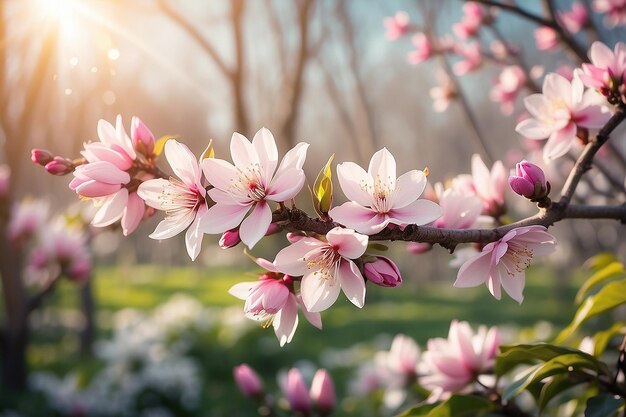 Magnolia Bloom Jardim iluminado pelo sol fundo desfocado beleza tonada