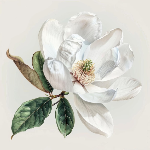 Magnolia Flower Isolado Pintura Vintage Imitação de desenho de Magnolia Branca Flores de Primavera de luxo