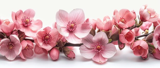 Una magnolia rosada y una hortensia están aisladas sobre un fondo blanco