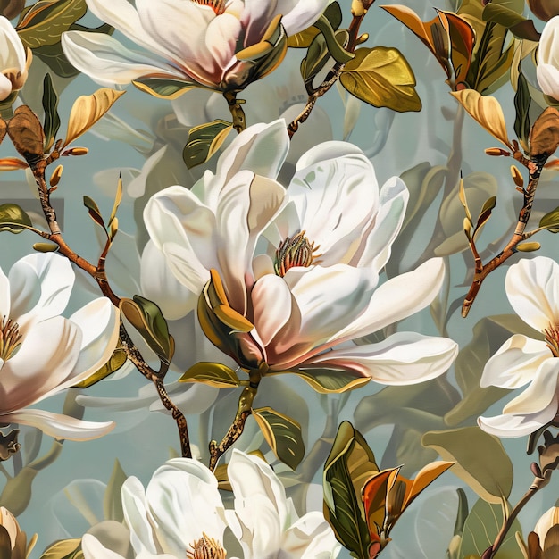 Magnolienblume Nahtloses Muster Vintage Malerei Weiße Magnolienfliesen Luxuriöse Frühlingsblumen