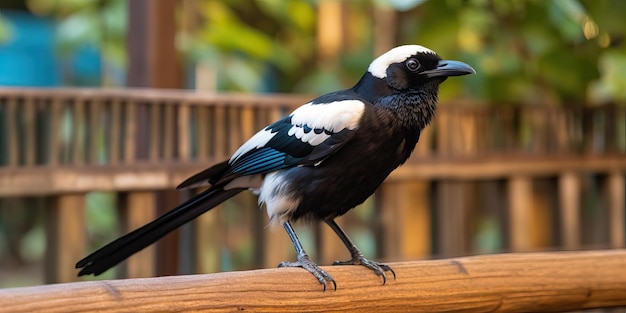 Foto magpie empoleirado na frente de um fundo bonito