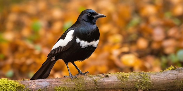 Foto magpie empoleirado na frente de um fundo bonito