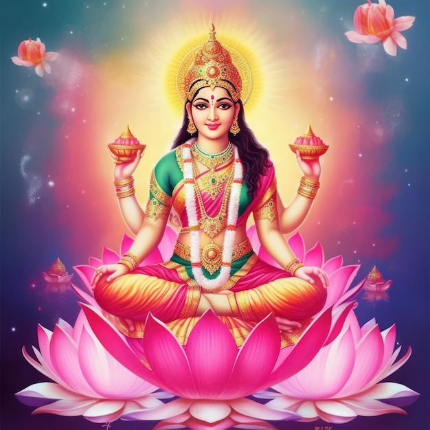 Maha lakshmi imagens baixar mah laxmi deusa em imagens de lótus generative ai