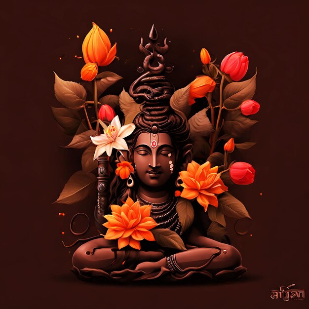 Maha-Shivratri-Illustration von Trishul Damru und Blumen mit dem Himmel Shivratri generative ai