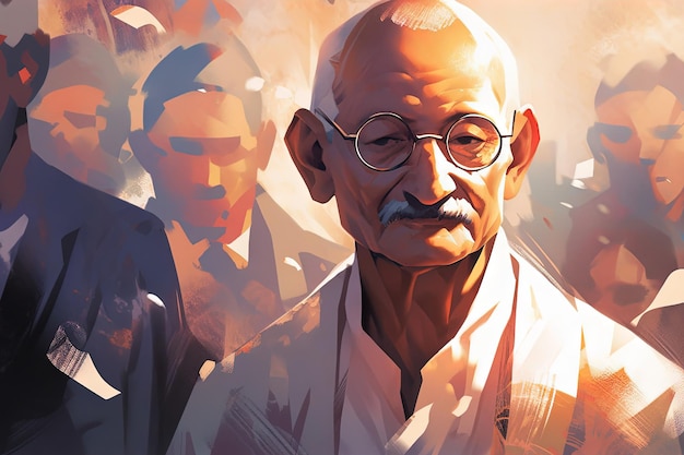 Mahatma Gandhi, Indiens Vater der Nation, Gandhi, Anführer der indischen Unabhängigkeitsbewegung, Propagandist der Gewaltlosigkeit, Skizzenstilillustration, generative KI