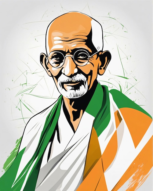 Mahatma Gandhi Kunstillustration Indisches Flaggenkonzept