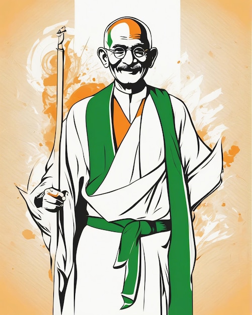 Foto mahatma gandhi kunstillustration indisches flaggenkonzept