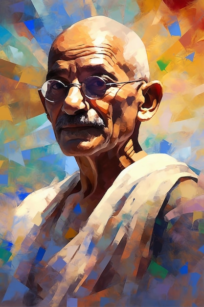 Mahatma Gandhi, lutador pela liberdade indiano, 2 de outubro, pintura de ilustração