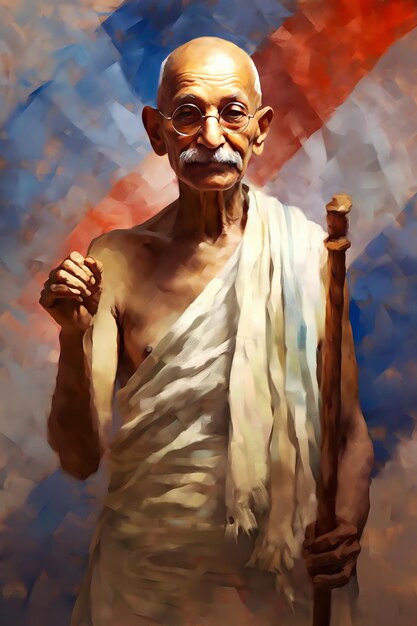 Mahatma Gandhi, lutador pela liberdade indiano, 2 de outubro, pintura de ilustração