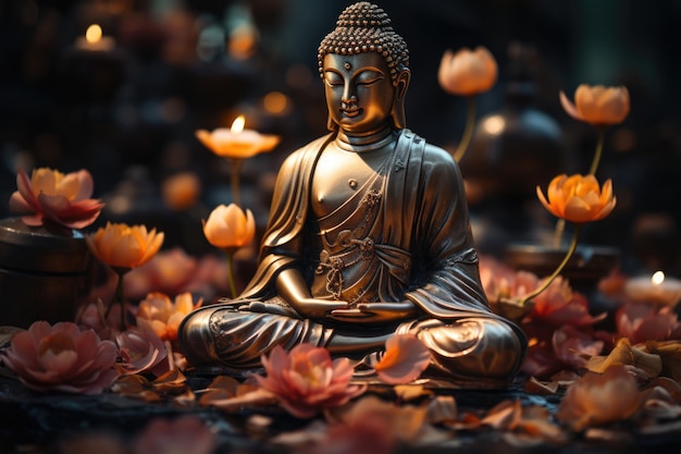 Mahavir Jayanti Bronzen-Buddha-Figur heilige Gottheit Statuette Frieden und Ruhe generative IA