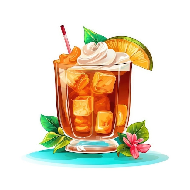 Mai Tai Cocktail isoliert auf Weiß als Illustration generativer KI