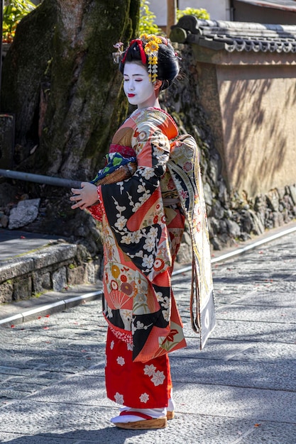 Maiko caminha pelas ruas de Kyoto