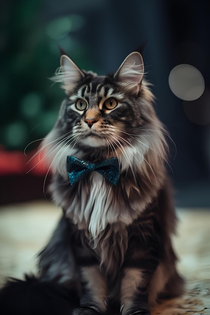 Maine-Coon-Katze in einem Kinderbett auf grünem Hintergrund