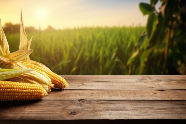 Foto mais auf dem tisch mit plantagen als hintergrund