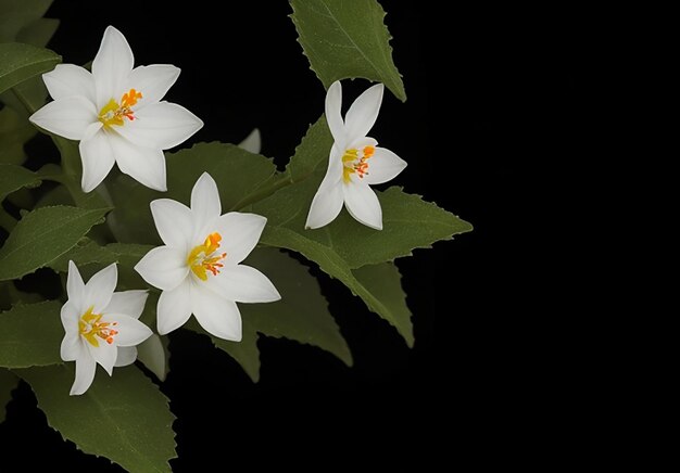 Foto mais de uma pequena nyctanthes arbortristis flores fundo escuro branco