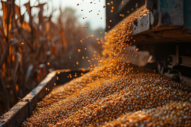 maíz de grano de trigo de la cosechadora agrícola en el campo