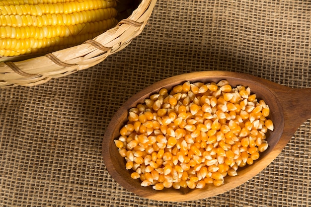 Maíz de maíz y palomitas de maíz combinados en una mesa.