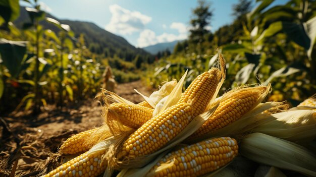 El maíz o el maíz en el campo de maíz dulce esperando