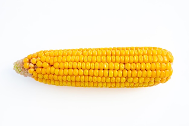 Foto maíz solo aislado sobre fondo blanco. vista superior.