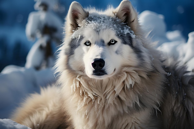 La majestad ártica orgulloso Husky siberiano en la nieve