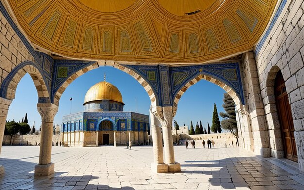 Majestad icónica Cúpula de la Roca en el Monte del Templo, Sitio del Patrimonio Mundial de la UNESCO en Jerusalén, Israel