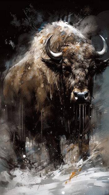 Majestad de Invierno Bison en la nieve inspirado por Lee Bontecou