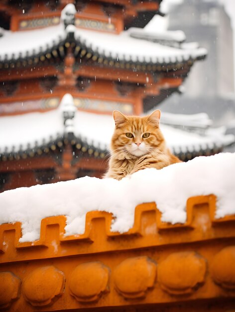 Majestad de Invierno Un gato en el Antiguo Castillo Imperial Rojo de Beijing