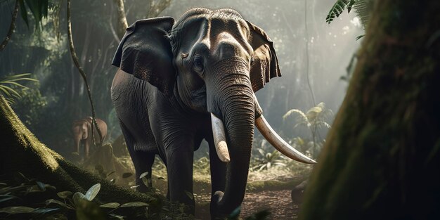 Majestad de la jungla Hermoso elefante Fotografía de vida silvestre IA generativa
