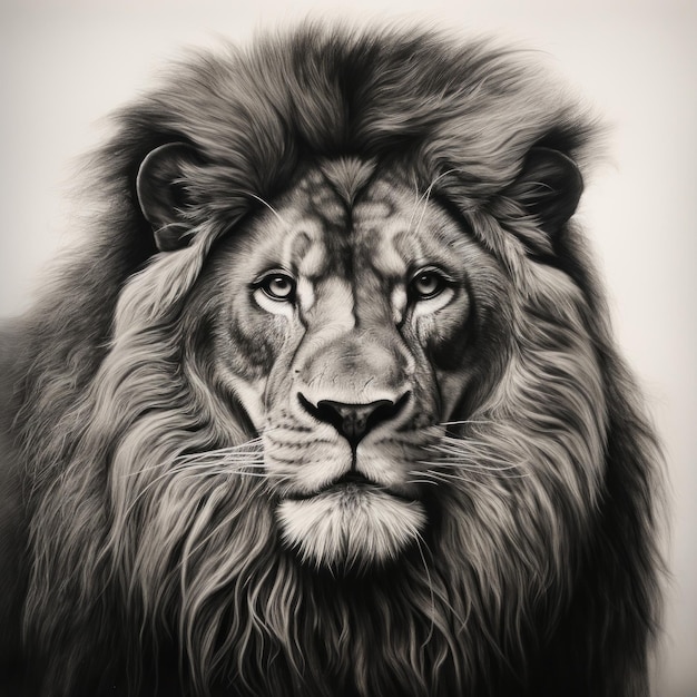 La Majestad Rugiente revela un exquisito retrato ultra-realista en negro y gris de un majestuoso león