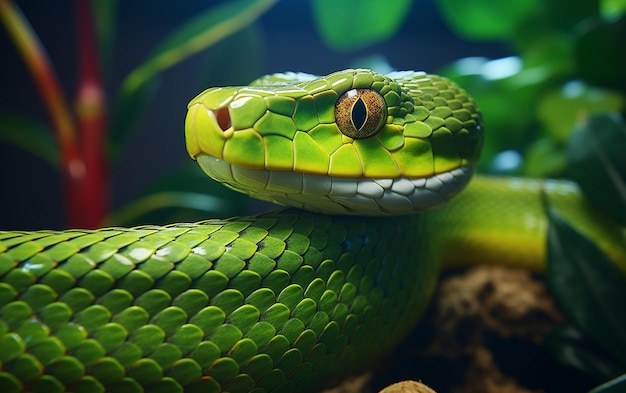 La majestad de la serpiente loro verde