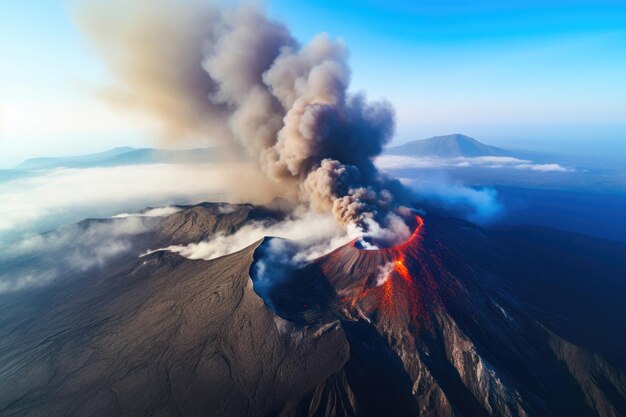 Foto la majestad volcánica capturada por un avión no tripulado