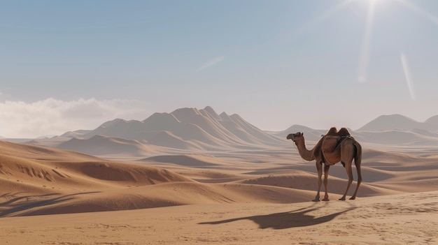 Majestade do Deserto Um camelo solitário abraçando a vastidão das dunas de areia