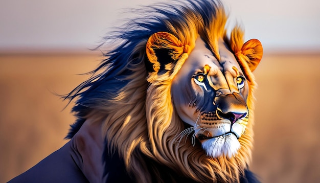 Majestade Eterna Majestoso Leão com Juba Fluente Olhando Intensamente para a Distância Capturando o