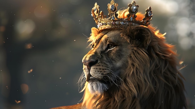 Majestätisch aussehender Löwe mit Krone, Symbol für den König des Tieres und des christlichen Mittelalters