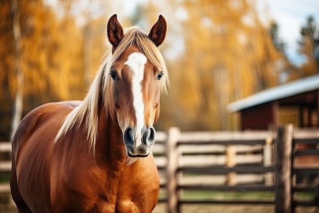 Majestätische Augenblicke faszinierende Nahaufnahme eines wunderschönen braunen Pferdes inmitten eines lebendigen Lauffeldes Enc.