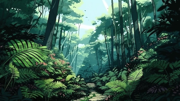 Majestätische Farnwälder Fantasie Konzept Illustration Gemälde