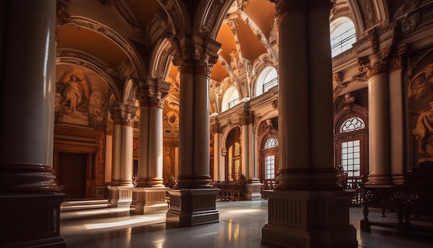 Majestätische gotische Basilika, nachts beleuchtet, generiert von KI