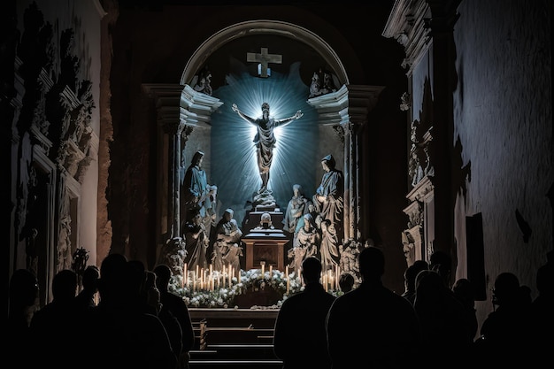 Majestätische Kirche beleuchtet während der generativen KI der Osterzeremonie