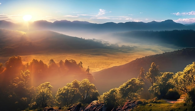 Majestätische Landschaft, die morgens im Sonnenlicht erstrahlt