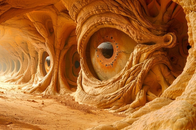 Majestätische orangefarbene Sandsteinformationen mit wirbelnden Mustern in einer Höhle