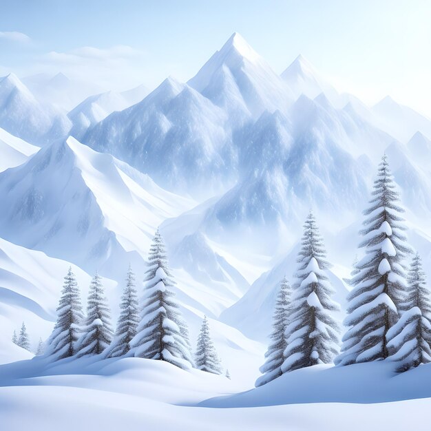 majestätische schneebedeckte Berge weiße Kiefern Tapeten