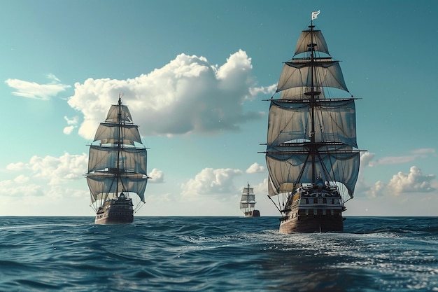 Majestätische Segelschiffe gleiten über das offene Meer