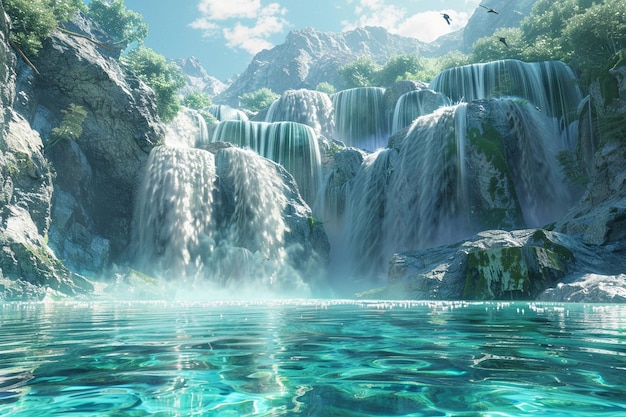 Majestätische Wasserfälle, die in kristallklare Po kaskadieren