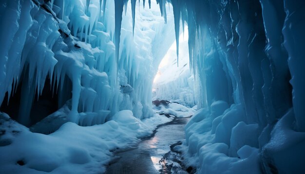 Foto majestätische winterlandschaft schneebedeckte berge gefrorenes blaues wasser ruhige szene, erzeugt durch künstliche intelligenz