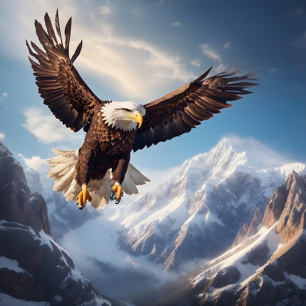 Majestätischer Adler, der hoch über einer Bergkette schwebt