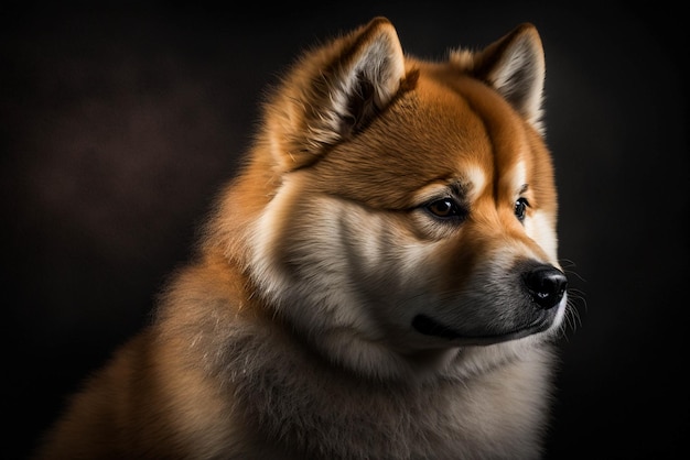 Majestätischer Akita-Hund auf dunklem Hintergrund. Beeindruckende Schönheit und Treue in Person