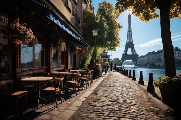 Majestätischer Eiffelturm in Paris unter generativem IA des blauen Himmels