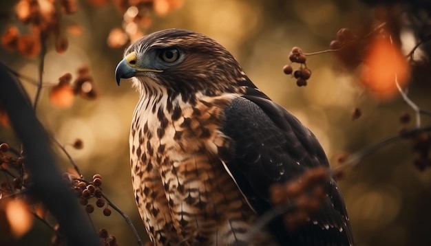 Majestätischer Falke sitzt auf einem Ast und beobachtet die von der KI generierte Beute