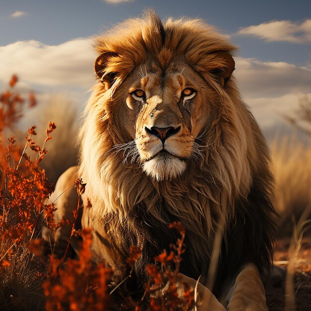 Majestätischer König Bild eines majestätischen Löwen, der in der Dämmerung ruht